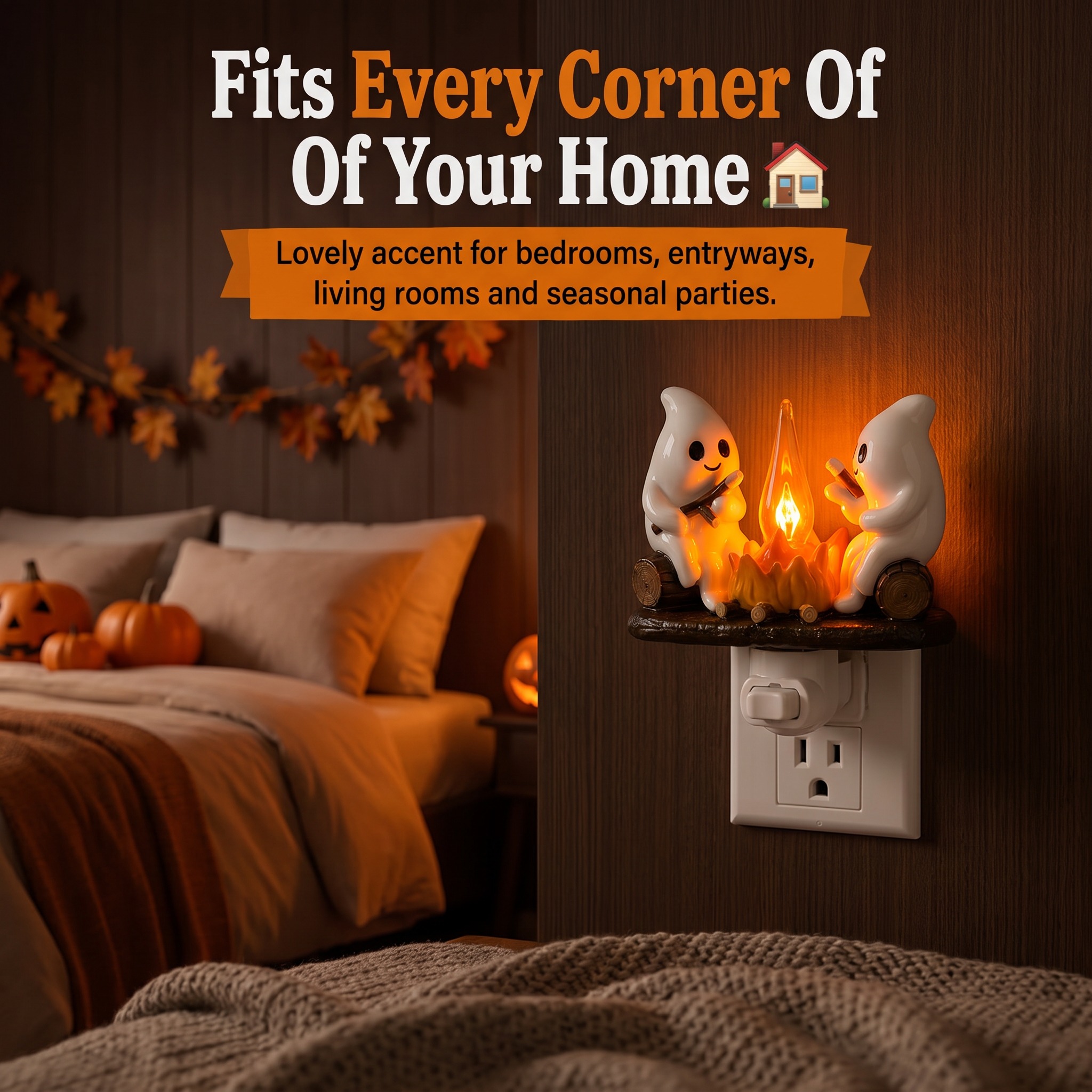 Ghost Campfire Plug-In Nightlight, Cute Spooky Halloween Decor