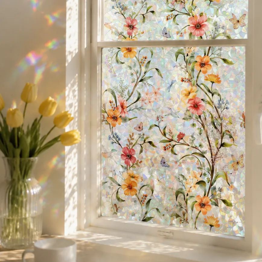 🔥Last Day 65%OFF🌸Floral Static Cling Window Film – No Glue Decorative Privacy Glass Sticker🪟