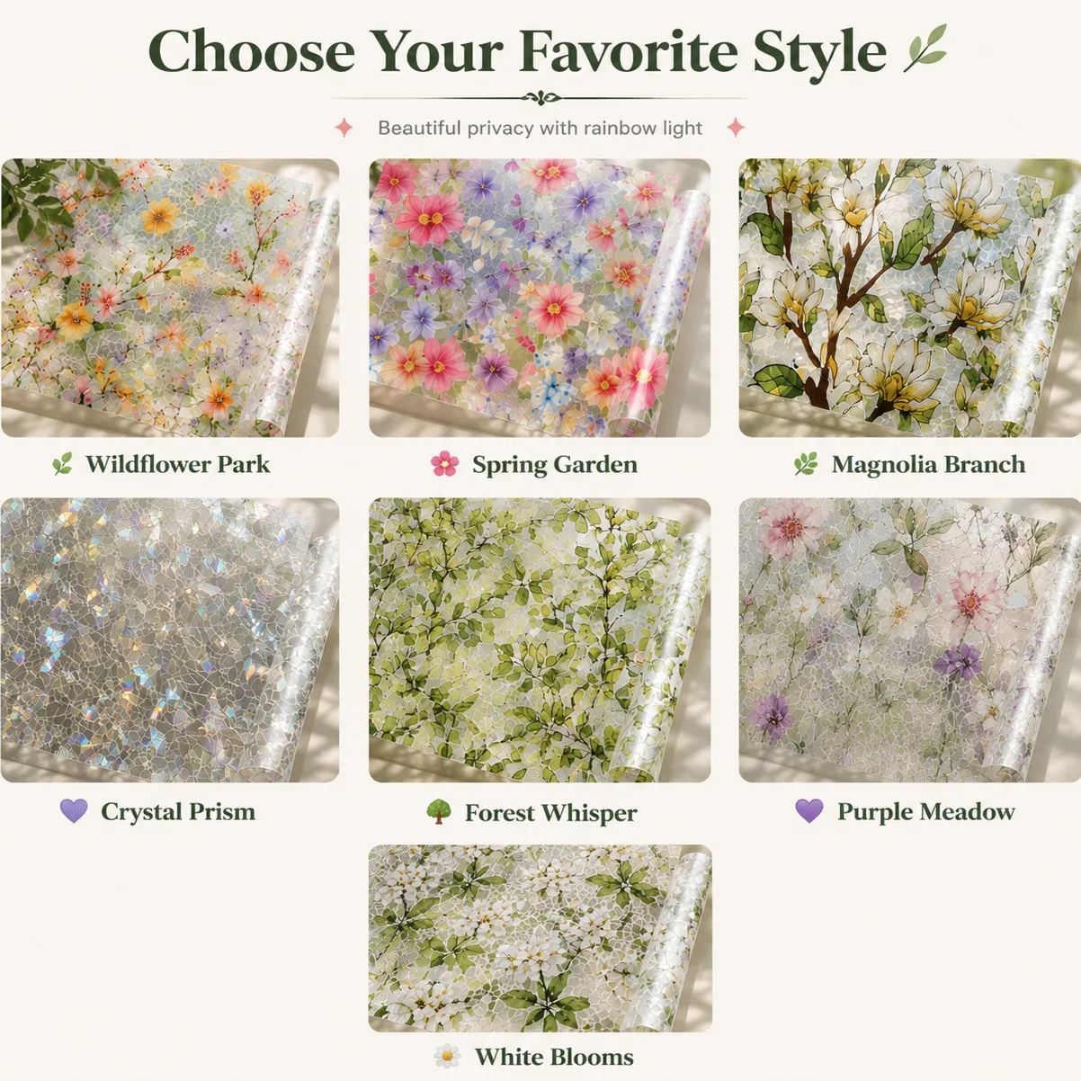 🔥Last Day 65%OFF🌸Floral Static Cling Window Film – No Glue Decorative Privacy Glass Sticker🪟
