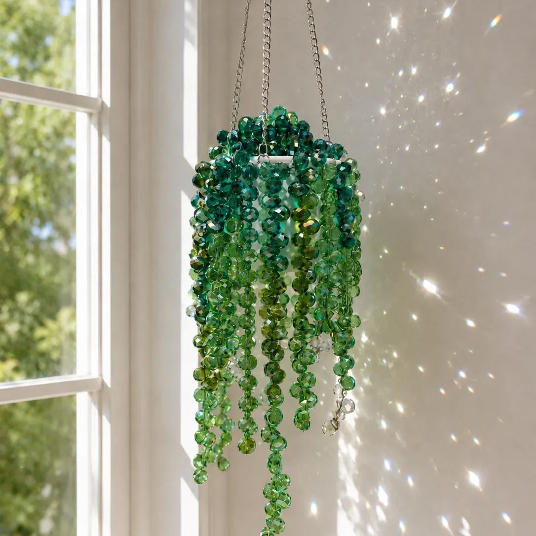Extra-Full Crystal Beaded Hanging Plant Suncatcher (540 Beads)