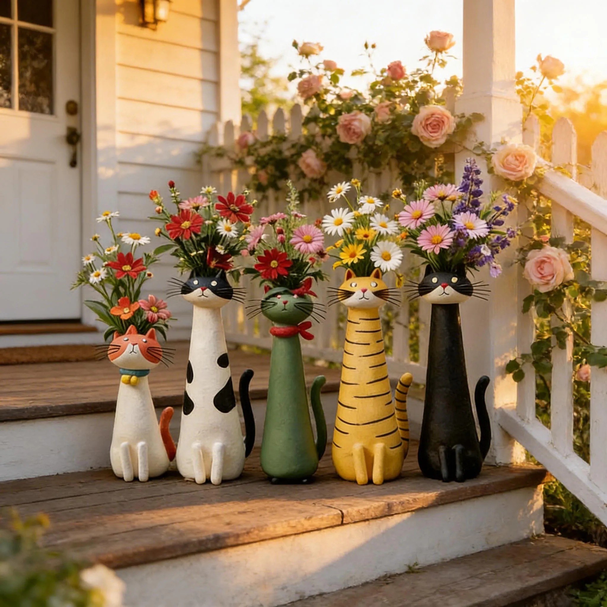 Hand-Painted Resin Cat Vase 🐱