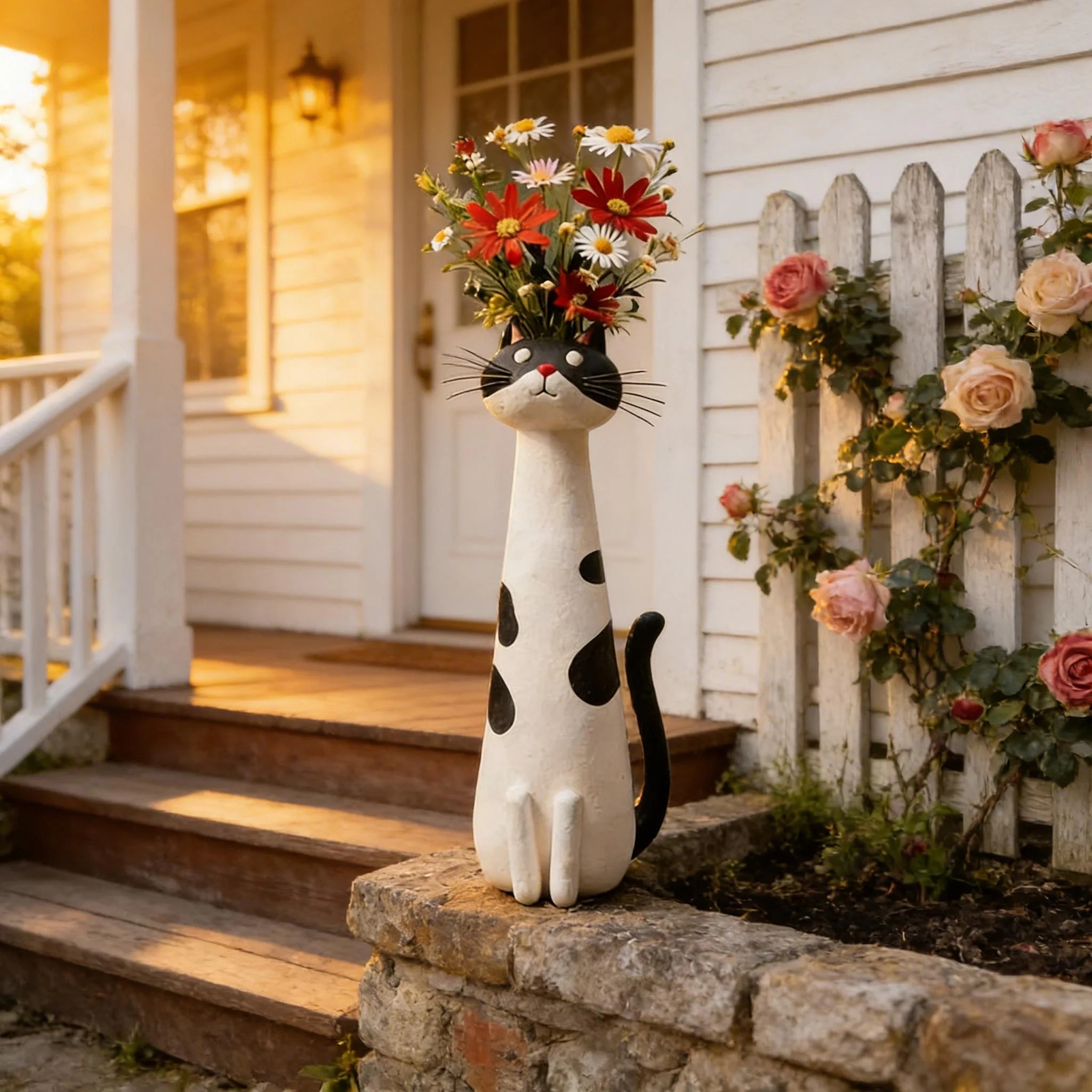 Hand-Painted Resin Cat Vase 🐱