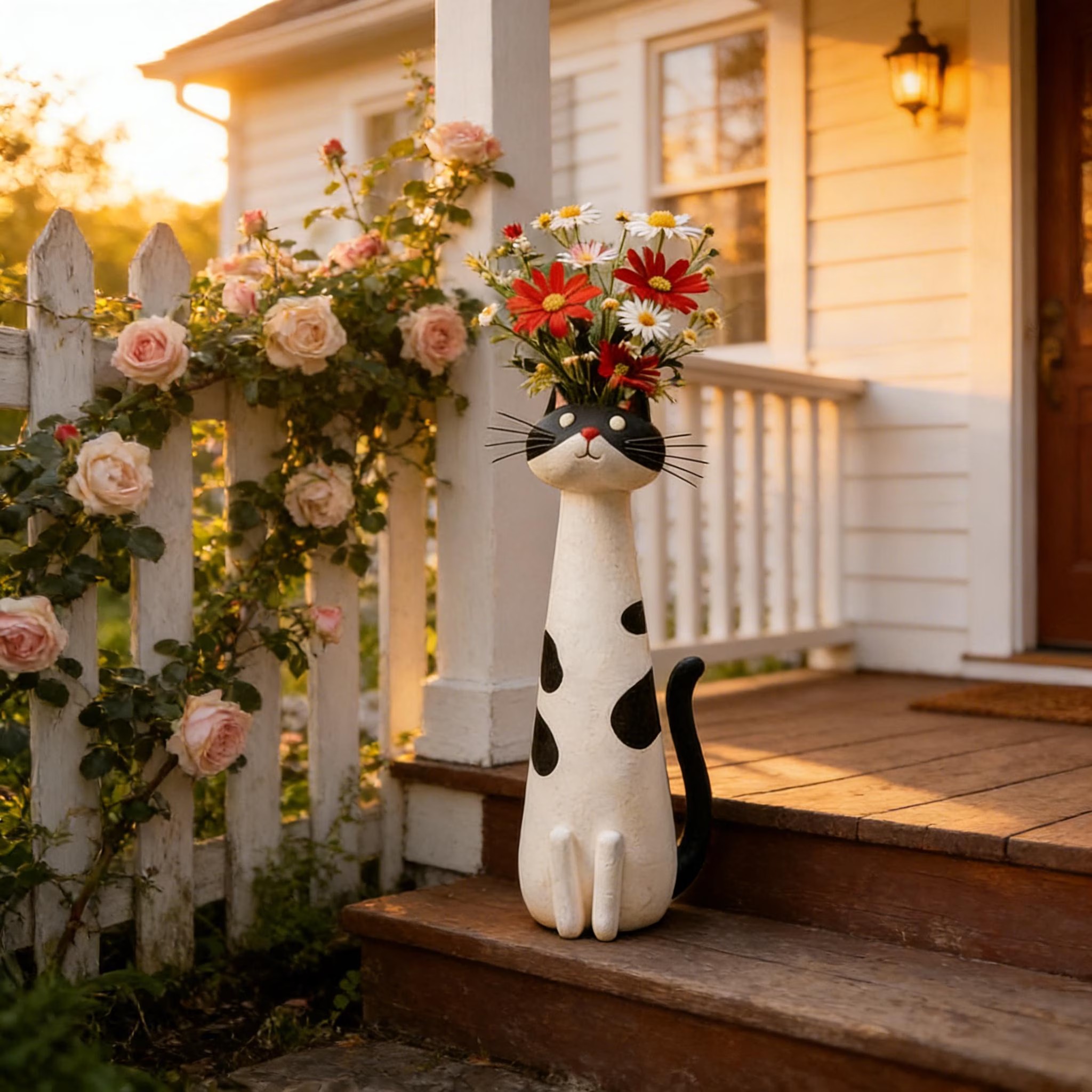 Hand-Painted Resin Cat Vase 🐱