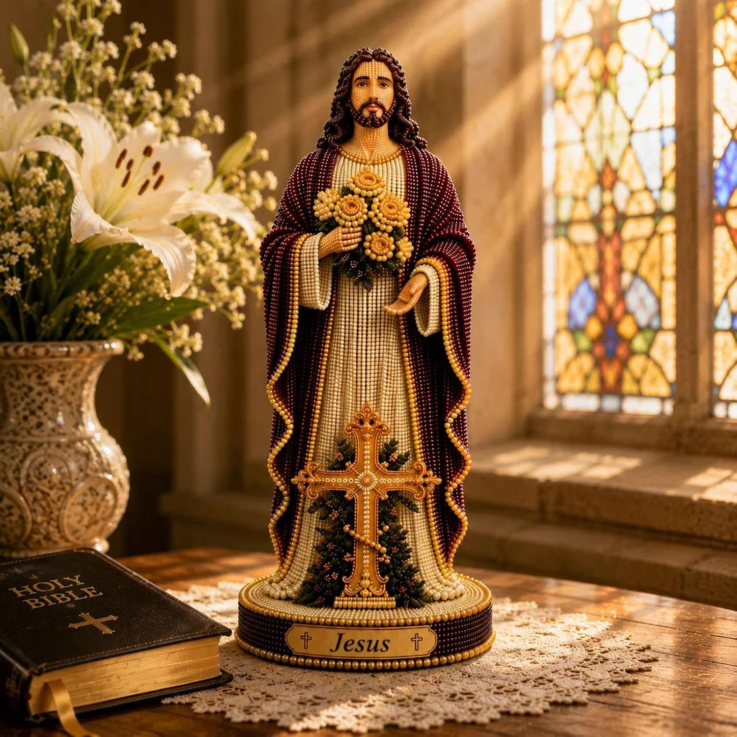 🌹HUGE 70% OFF SALE– Vintage Blessed Virgin Mary 3D Beaded DIY Kit ✨ Handmade Faith Display Statue