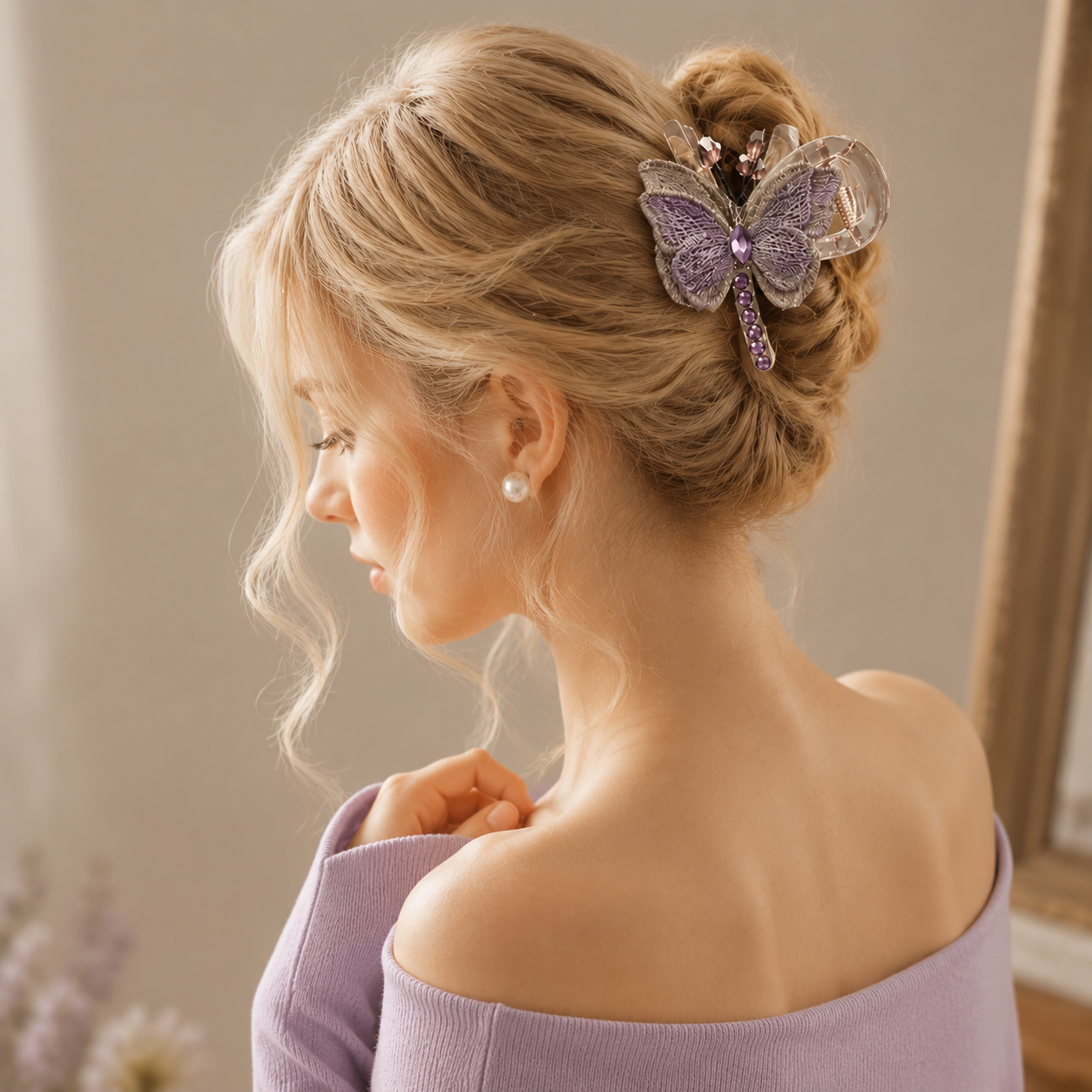🦋 LAST DAY SALE 65% OFF ✨ Vintage Butterfly Embroidery Hair Clip – Handmade Elegant Hair Claw For Women