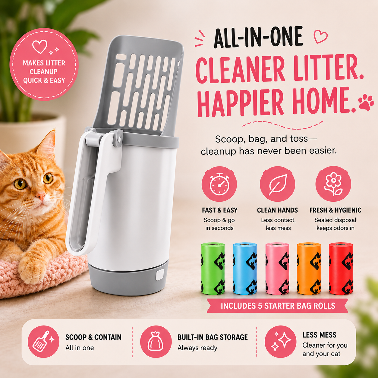 🔥 50% OFF – Self-Bagging Cat Litter Scoop | Scoop, Bag & Toss in One Step 🐱