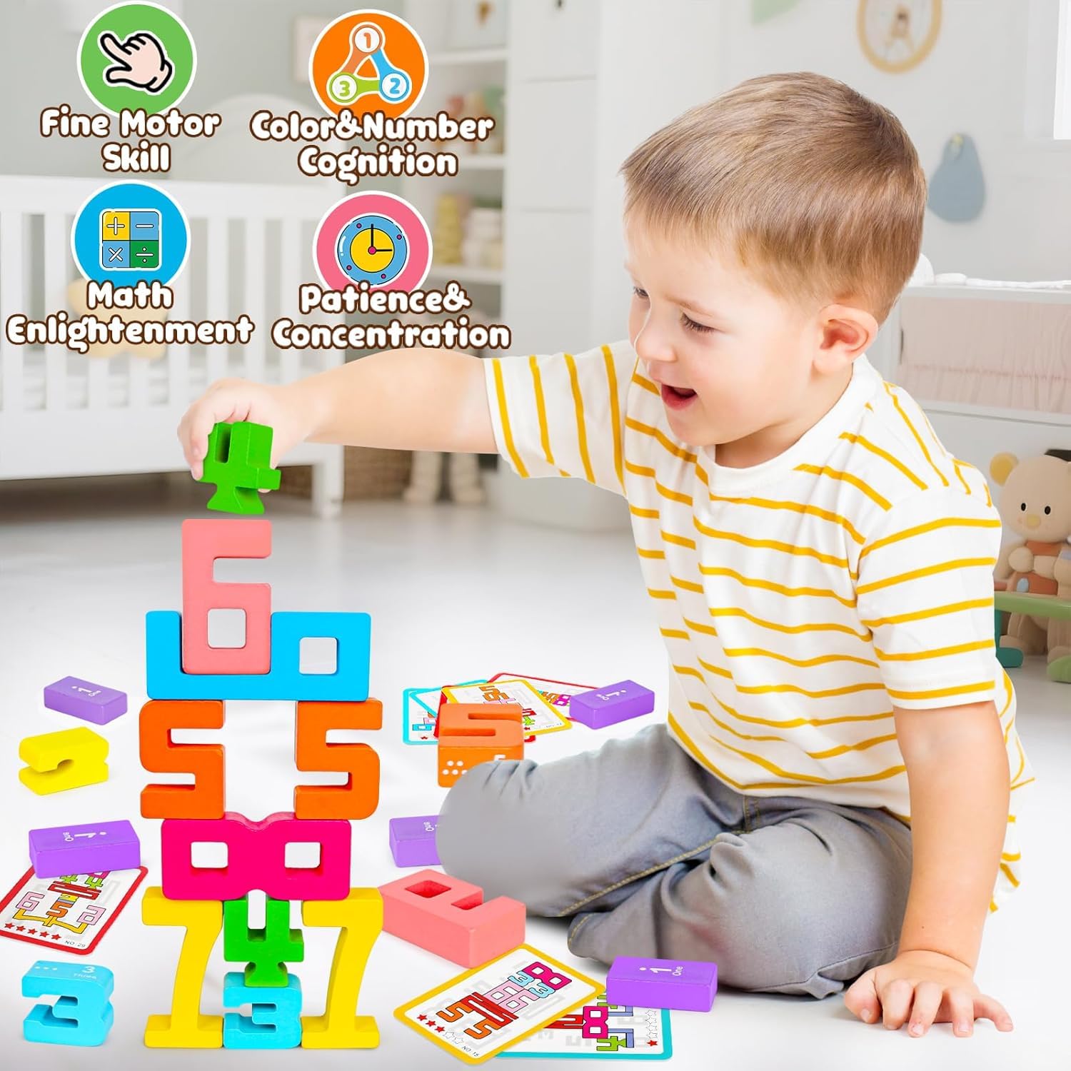 🌟 TallyTots Educational Wooden Blocks - Learn Numbers & Build Creativity🌈