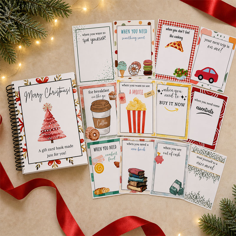 Gift card surprise on every Christmas book page