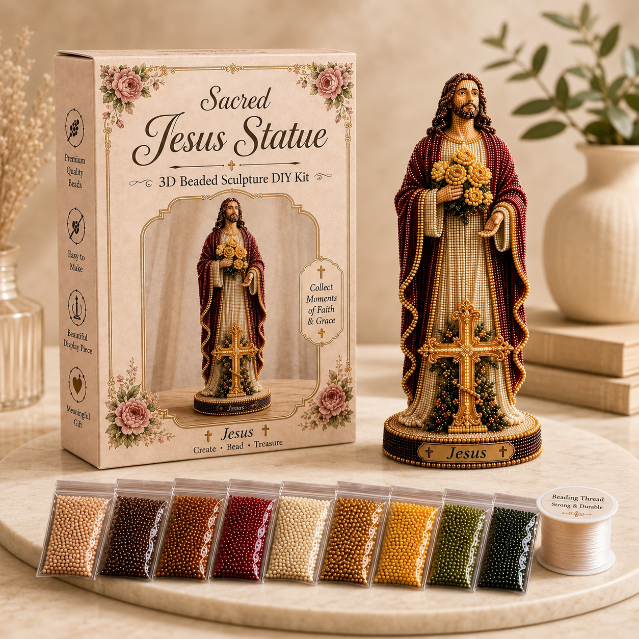 🌹HUGE 70% OFF SALE– Vintage Blessed Virgin Mary 3D Beaded DIY Kit ✨ Handmade Faith Display Statue