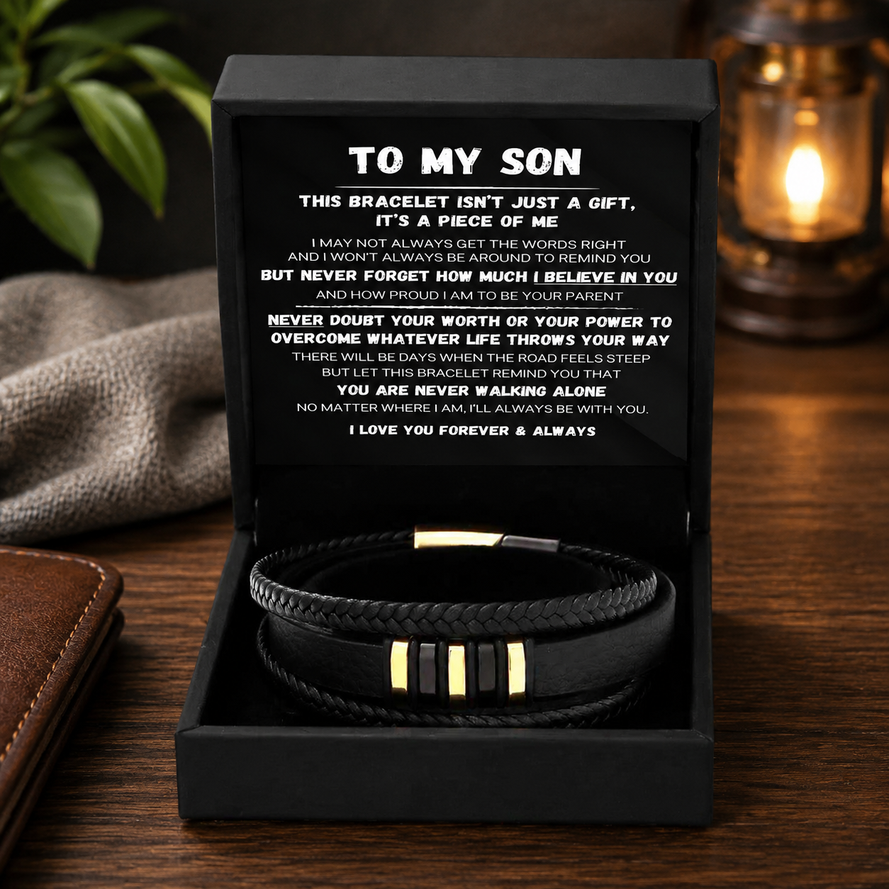 To My Son🧑 – Never Alone Braided Bracelet Gift Set🎁 | Inspirational Family Keepsake Jewelry❤️