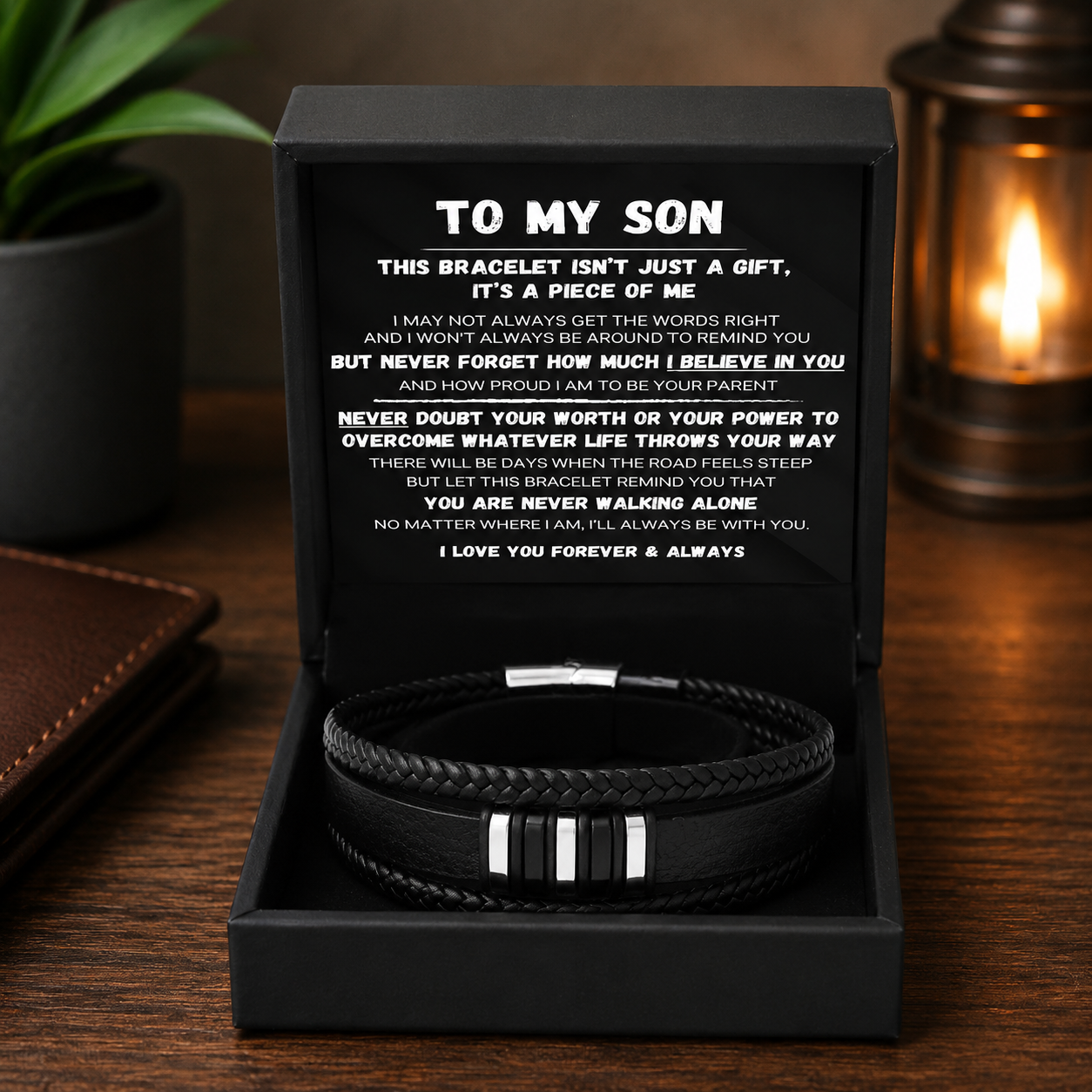 To My Son🧑 – Never Alone Braided Bracelet Gift Set🎁 | Inspirational Family Keepsake Jewelry❤️