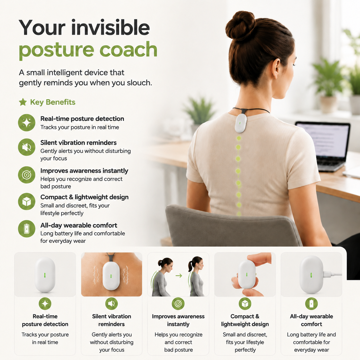 🔥 70% OFF TODAY-Smart Posture Corrector Device – 🧠Real-Time Slouch Detection Vibrator 