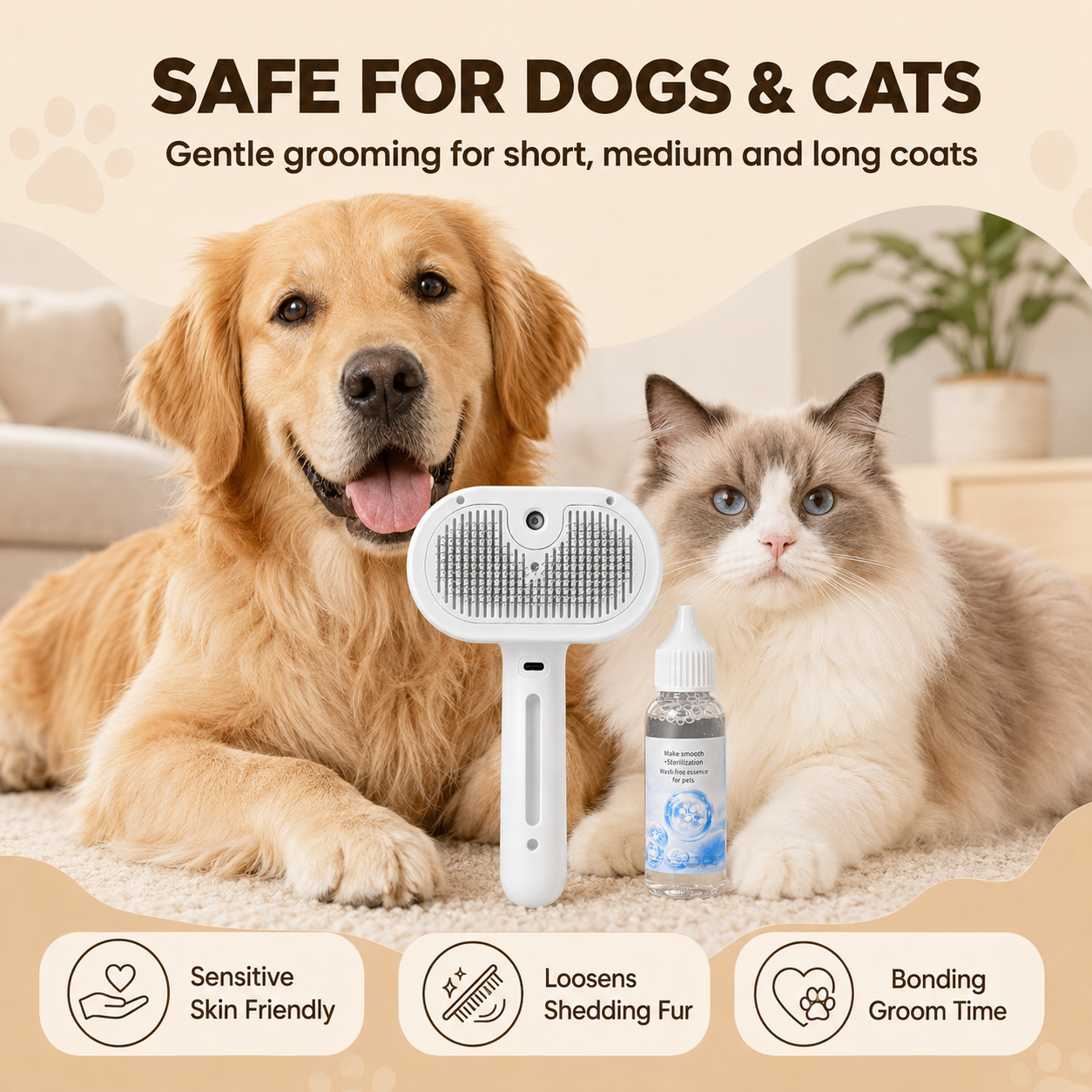 🐾65% OFF Today | 🐶2-in-1 Pet Grooming Brush + No-Rinse Serum Set