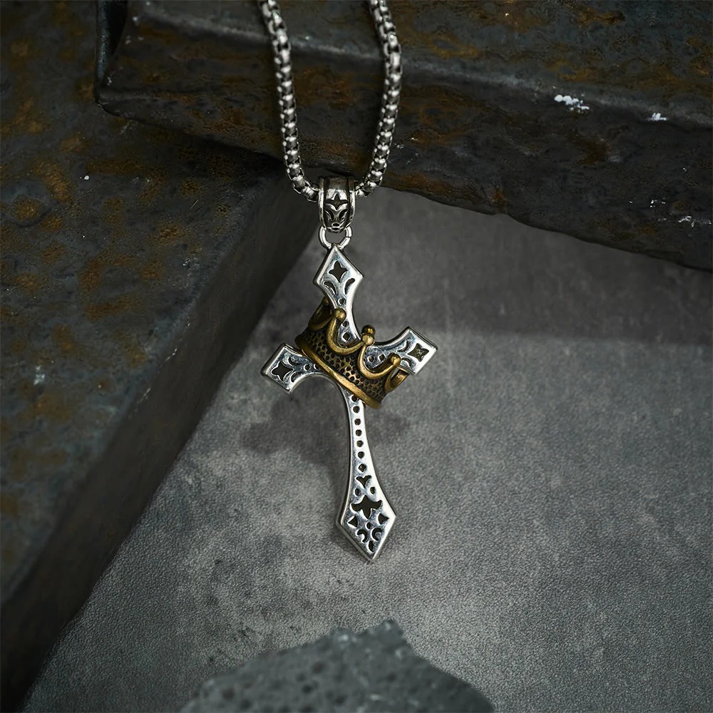 👑 Faith Necklace 70% OFF ✝️ Vintage Crown Cross Copper Pendant