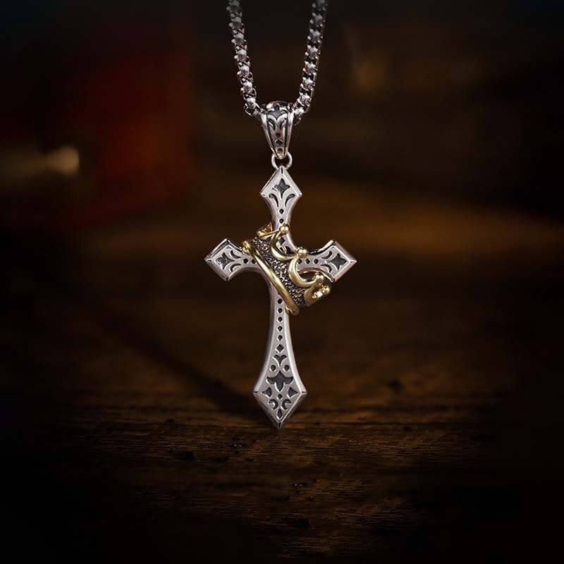 👑 Faith Necklace 70% OFF ✝️ Vintage Crown Cross Copper Pendant