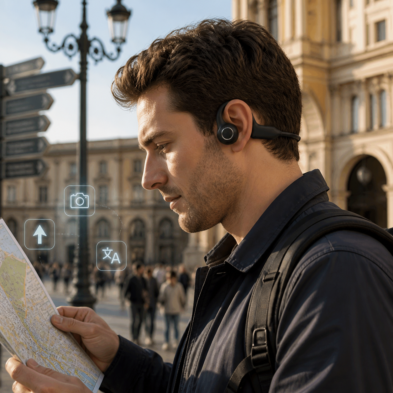 AI camera headset used for travel translation and visual assistance
