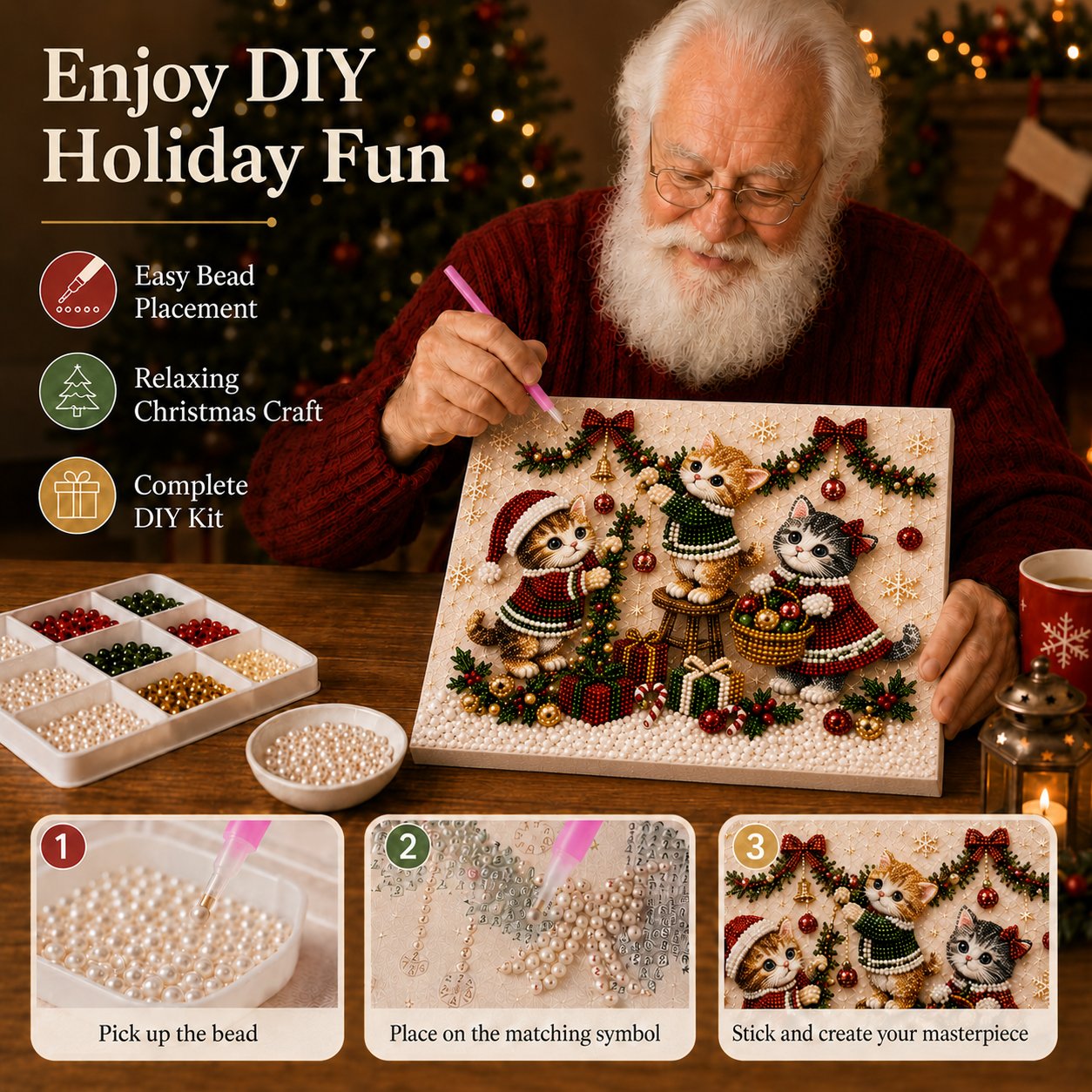 Relaxing Christmas pearl bead art activity