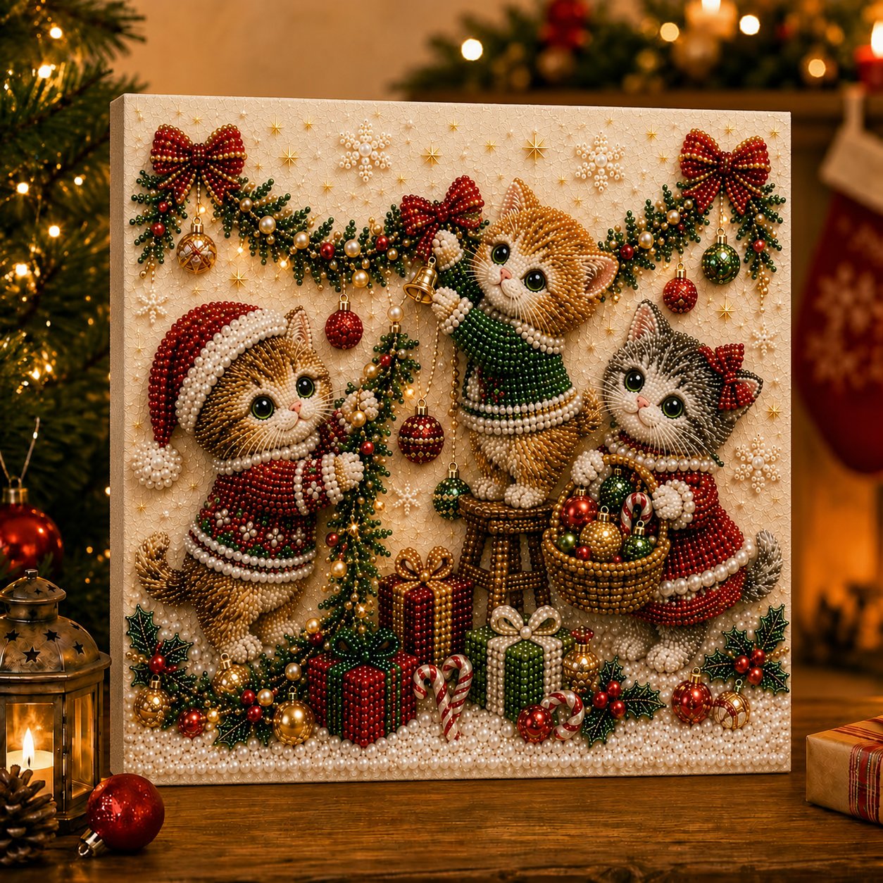 Christmas kitty pearl bead art design options