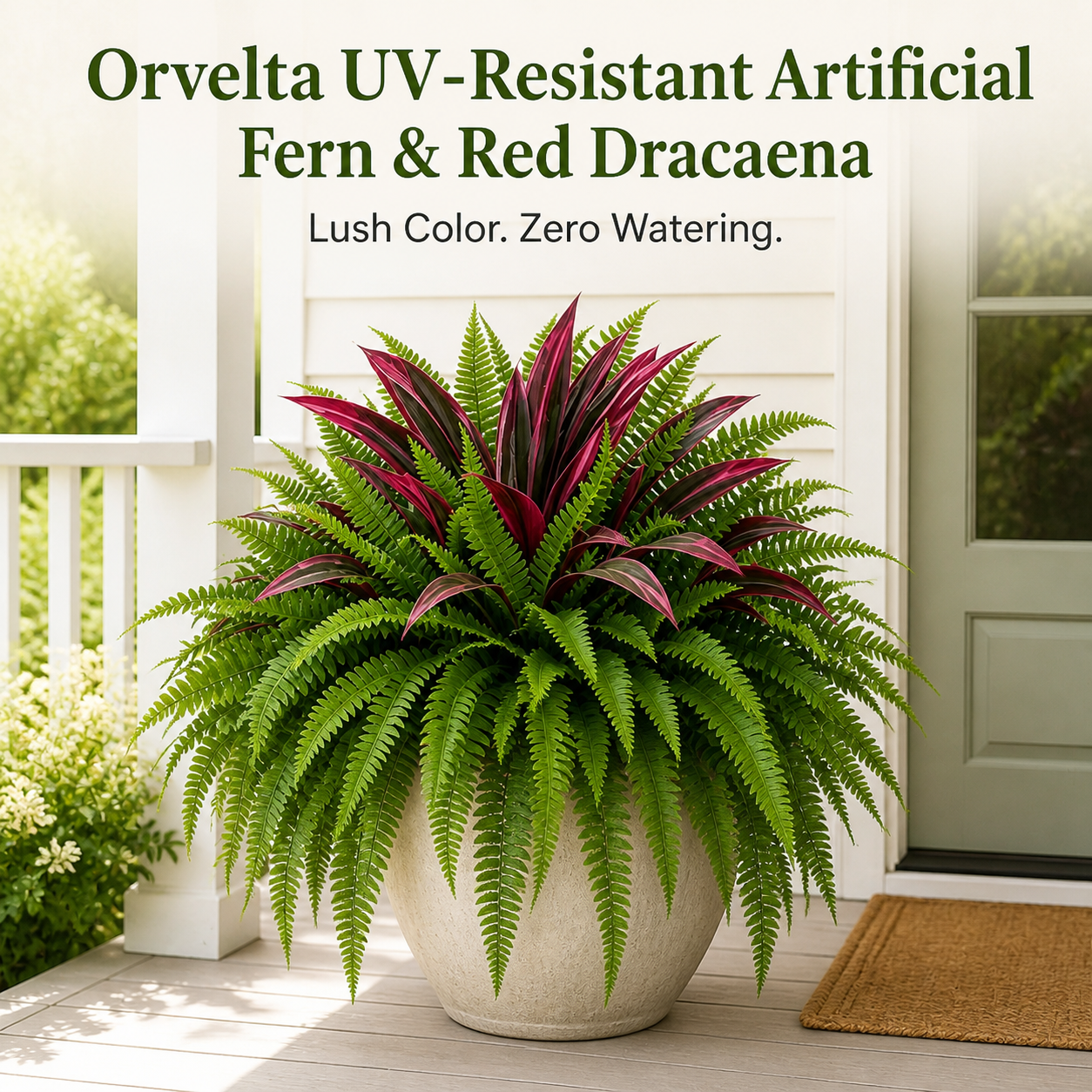 Orvelta artificial fern and red dracaena