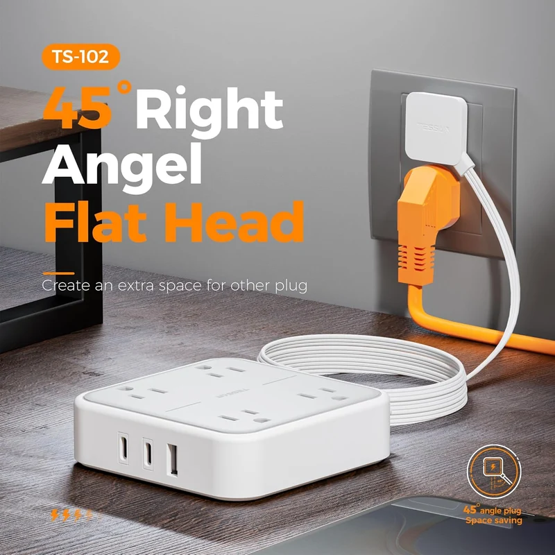 Flat Plug Surge Protector Power Strip