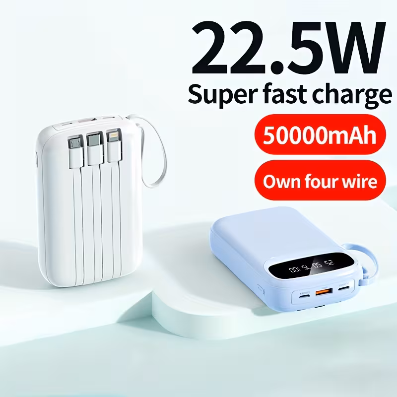 🔥 70% OFF - 50000mAh Portable Charger with Built-In Cables