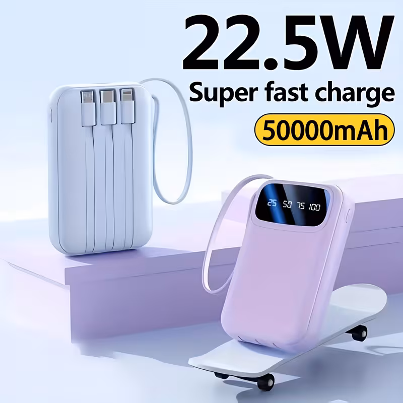 🔥 70% OFF - 50000mAh Portable Charger with Built-In Cables