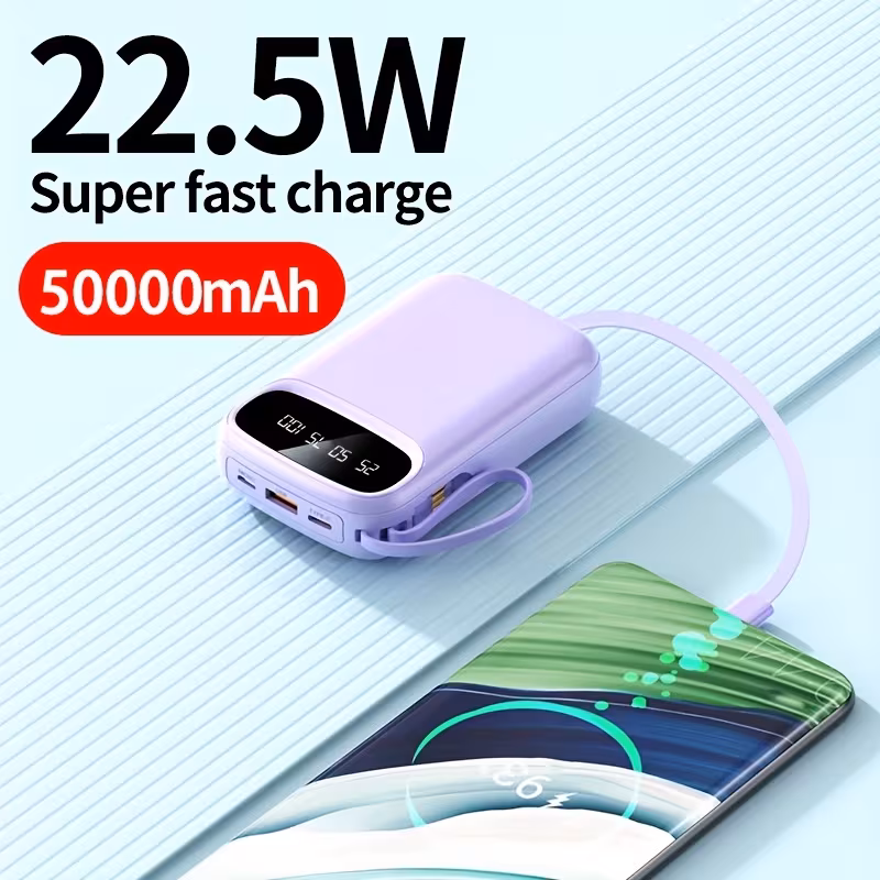 🔥 70% OFF - 50000mAh Portable Charger with Built-In Cables