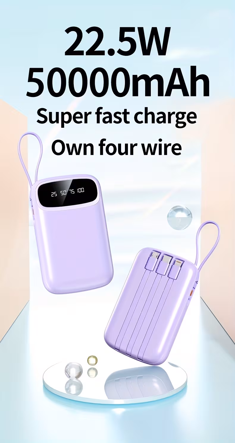50000mah portable power bank   with   cables lanyard   display suitable for fast charging of mobile phones such as iphone     electronic products outdoor portable emergency power backup battery pack gift Product details 0