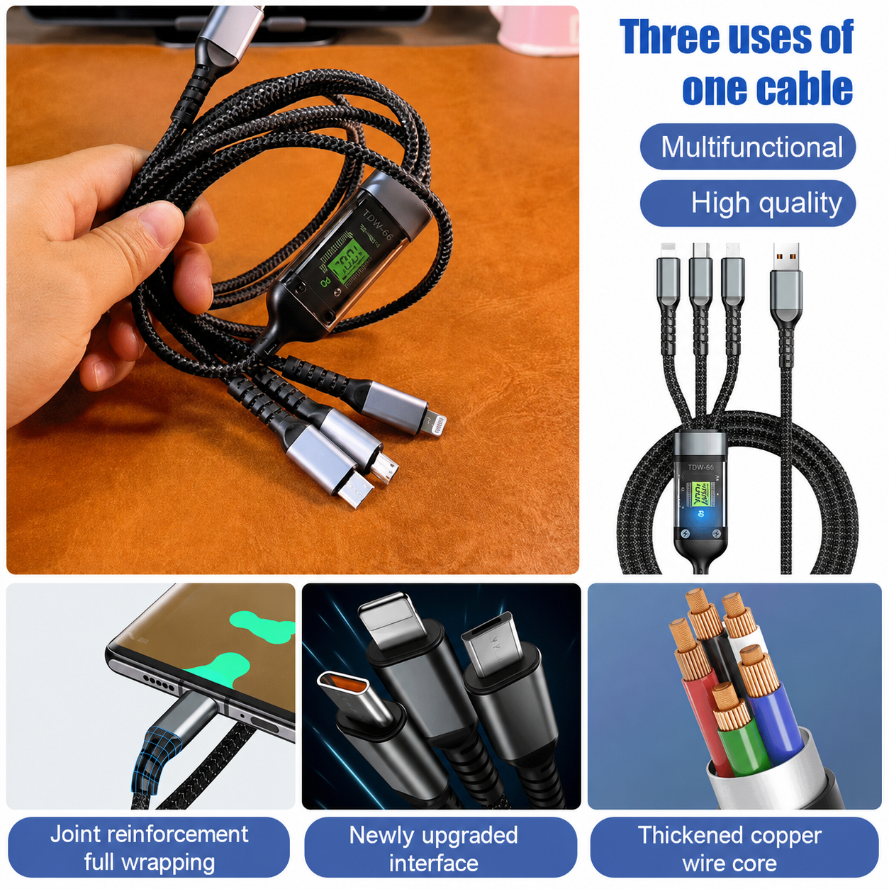 🔥 Hot Sale 70% OFF - ⚡100W Fast Charging 3-in-1 Glow-in-the-Dark Data Cable