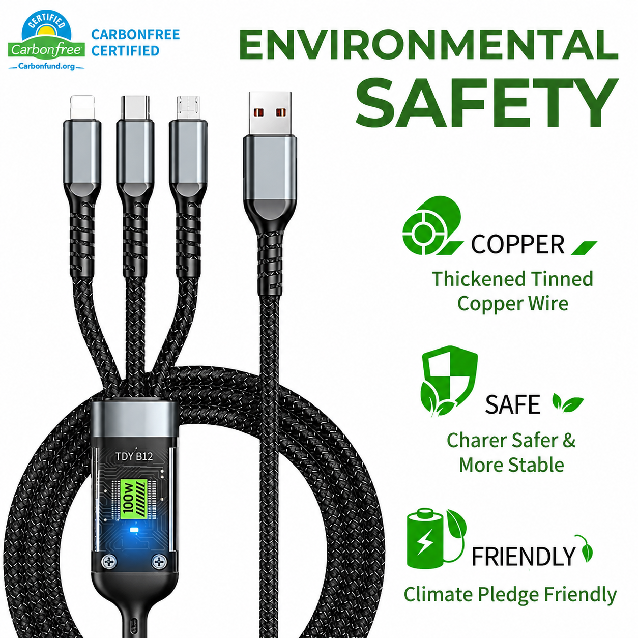 🔥 Hot Sale 70% OFF - ⚡100W Fast Charging 3-in-1 Glow-in-the-Dark Data Cable