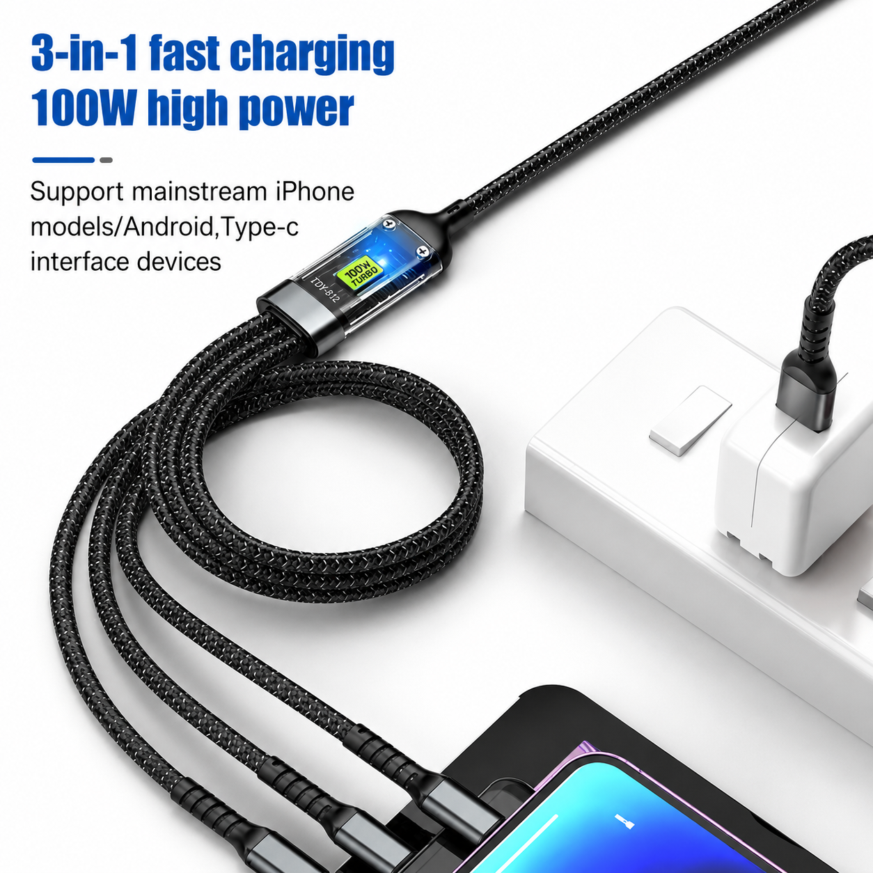 🔥 Hot Sale 70% OFF - ⚡100W Fast Charging 3-in-1 Glow-in-the-Dark Data Cable