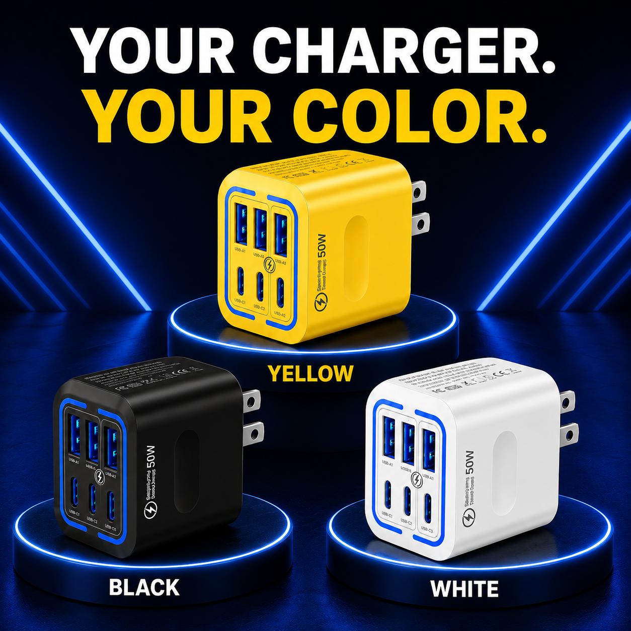 🔥 70% OFF Today 🔋 50W Multi-Port Fast Charger with Smart Fast Charging