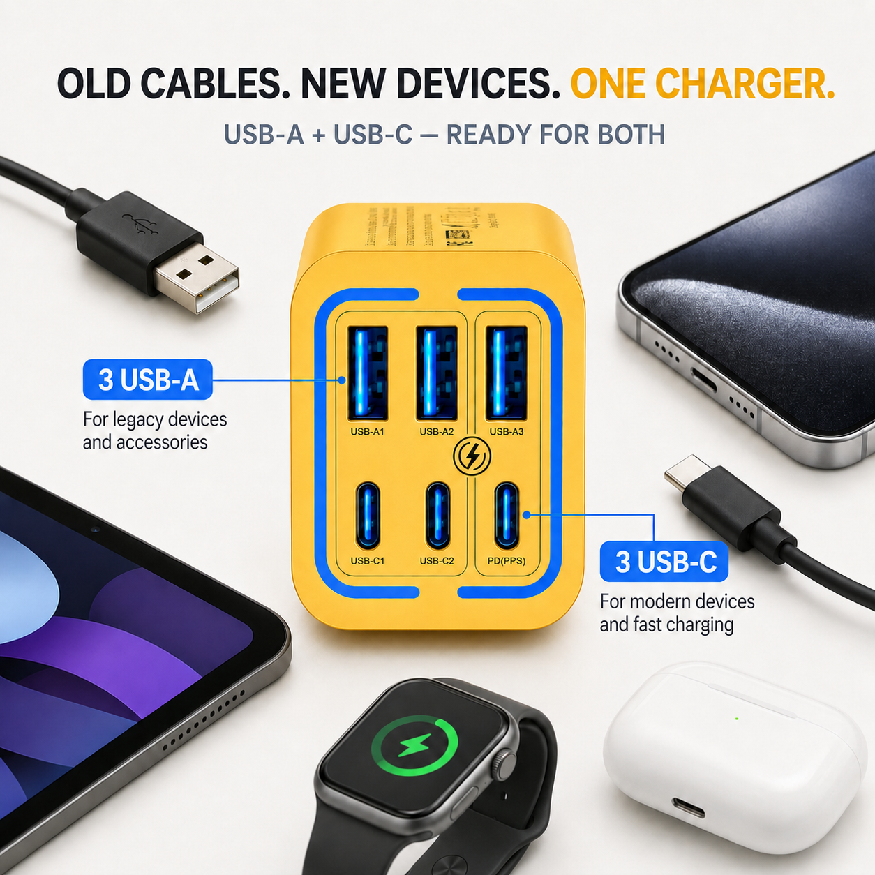 🔥 70% OFF Today 🔋 50W Multi-Port Fast Charger with Smart Fast Charging