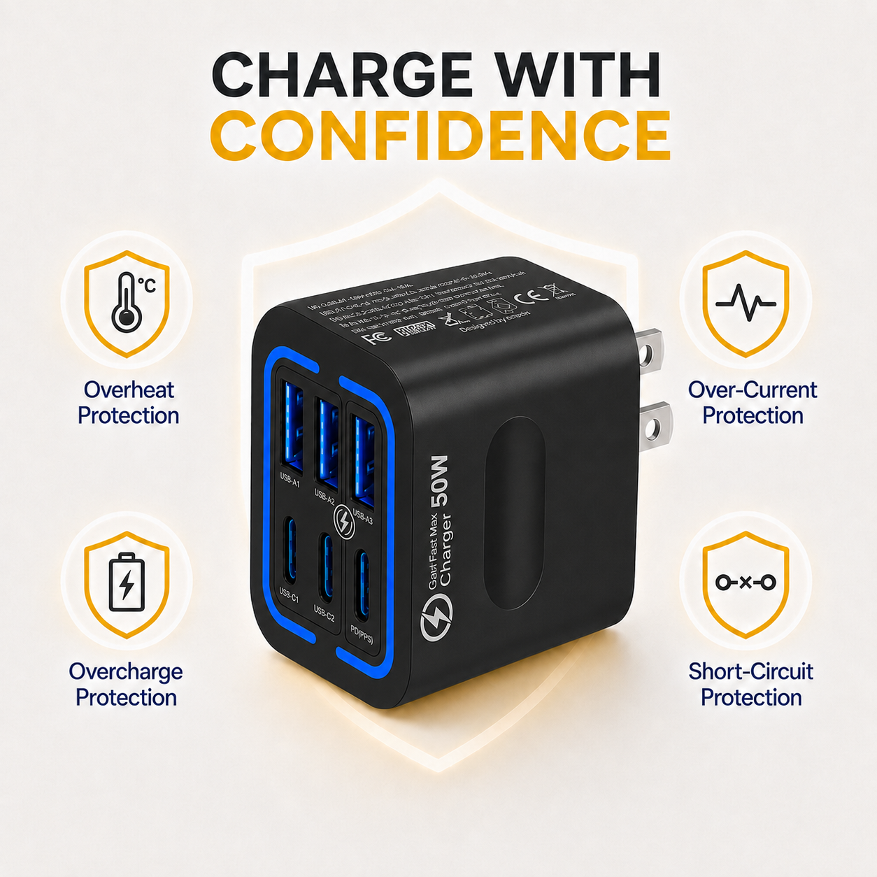 🔥 70% OFF Today 🔋 50W Multi-Port Fast Charger with Smart Fast Charging
