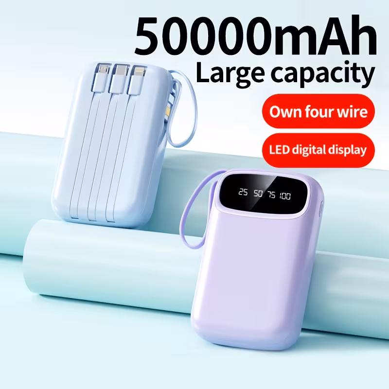 🔥 70% OFF - 50000mAh Portable Charger with Built-In Cables
