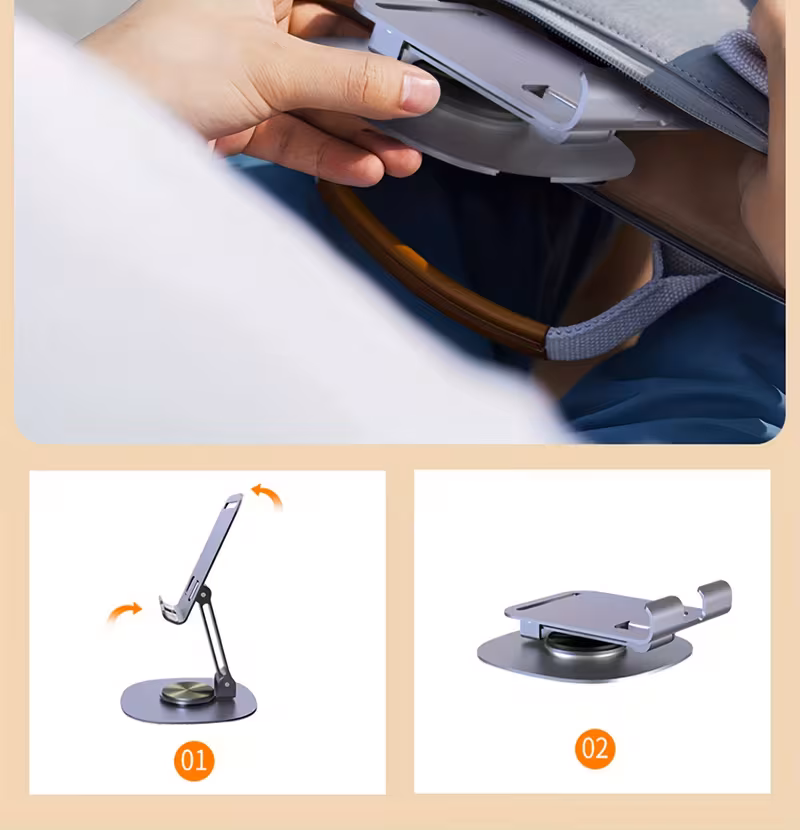 aluminum alloy phone stand waterproof 360 rotating desk mount with   adjustable foldable design for office and bedstand use Product details 3