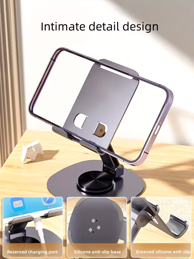 aluminum alloy phone stand waterproof 360 rotating desk mount with   adjustable foldable design for office and bedstand use Product details 5