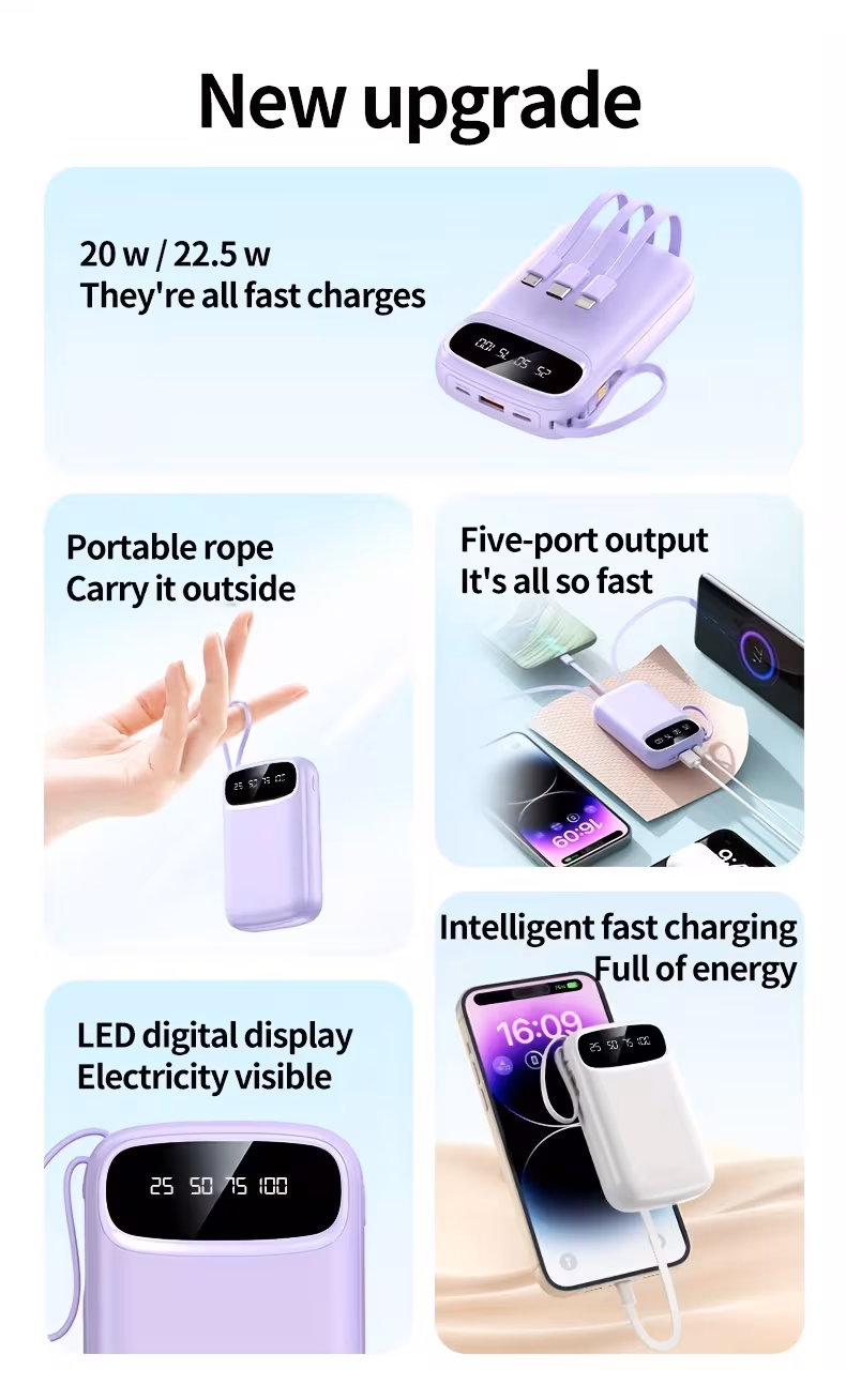 50000mah portable power bank   with   cables lanyard   display suitable for fast charging of mobile phones such as iphone     electronic products outdoor portable emergency power backup battery pack gift Product details 1