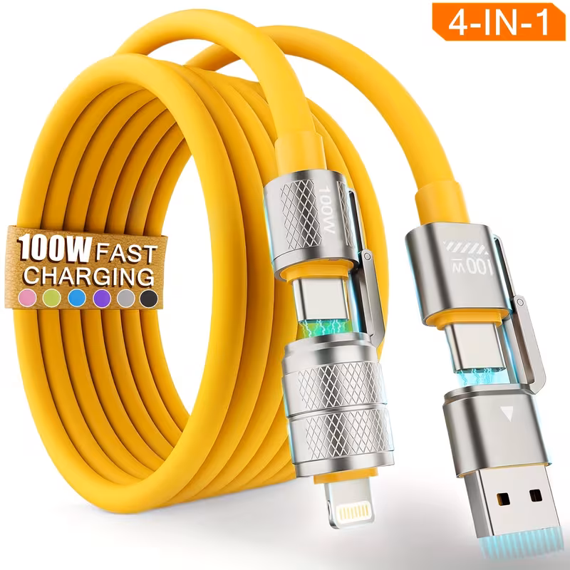 usb c to usb c 100w 4in 1 charging cable chubby type c a to c lightning cable for iphone 16 15 14 13 12 11 8   macbook ipad samsung huawei multi   for all devices Product details 1