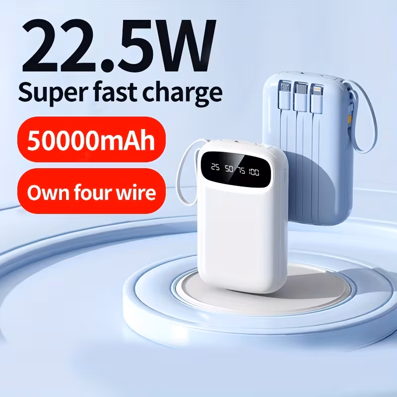🔥 70% OFF - 50000mAh Portable Charger with Built-In Cables