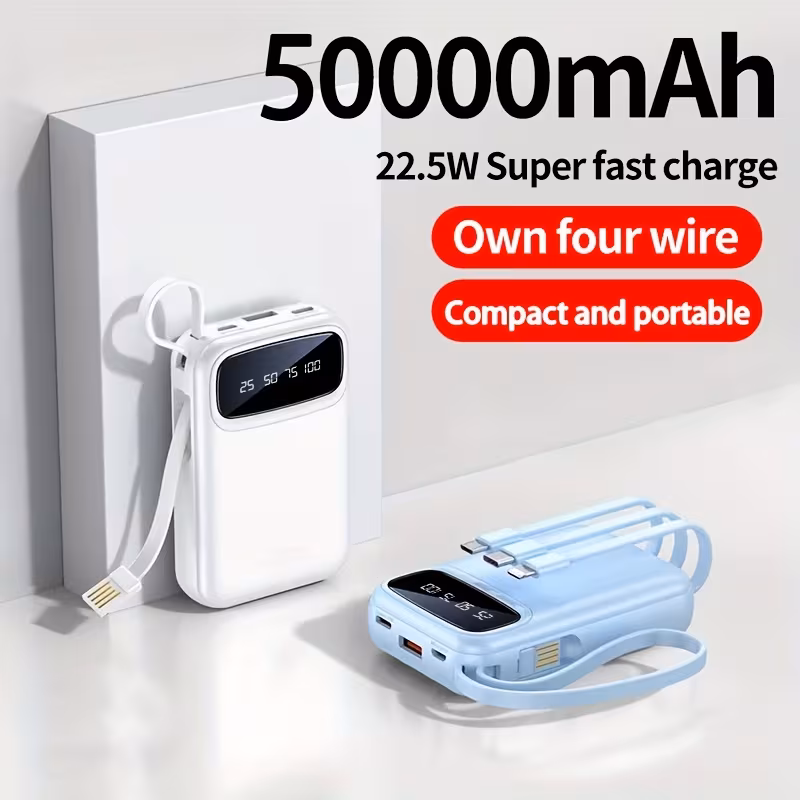 🔥 70% OFF - 50000mAh Portable Charger with Built-In Cables
