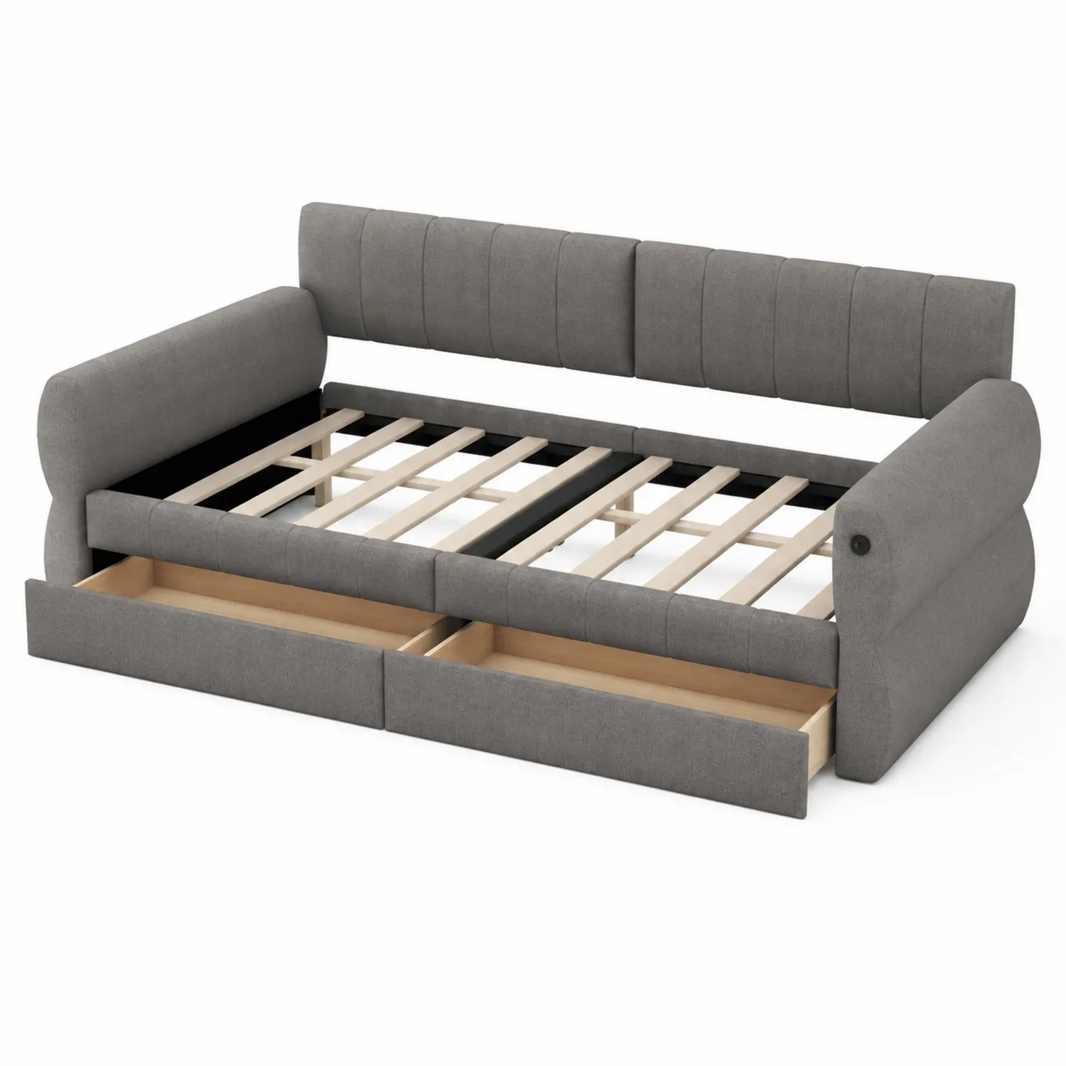 Lit de jour en bois et tissu avec rangement 200x90 cm