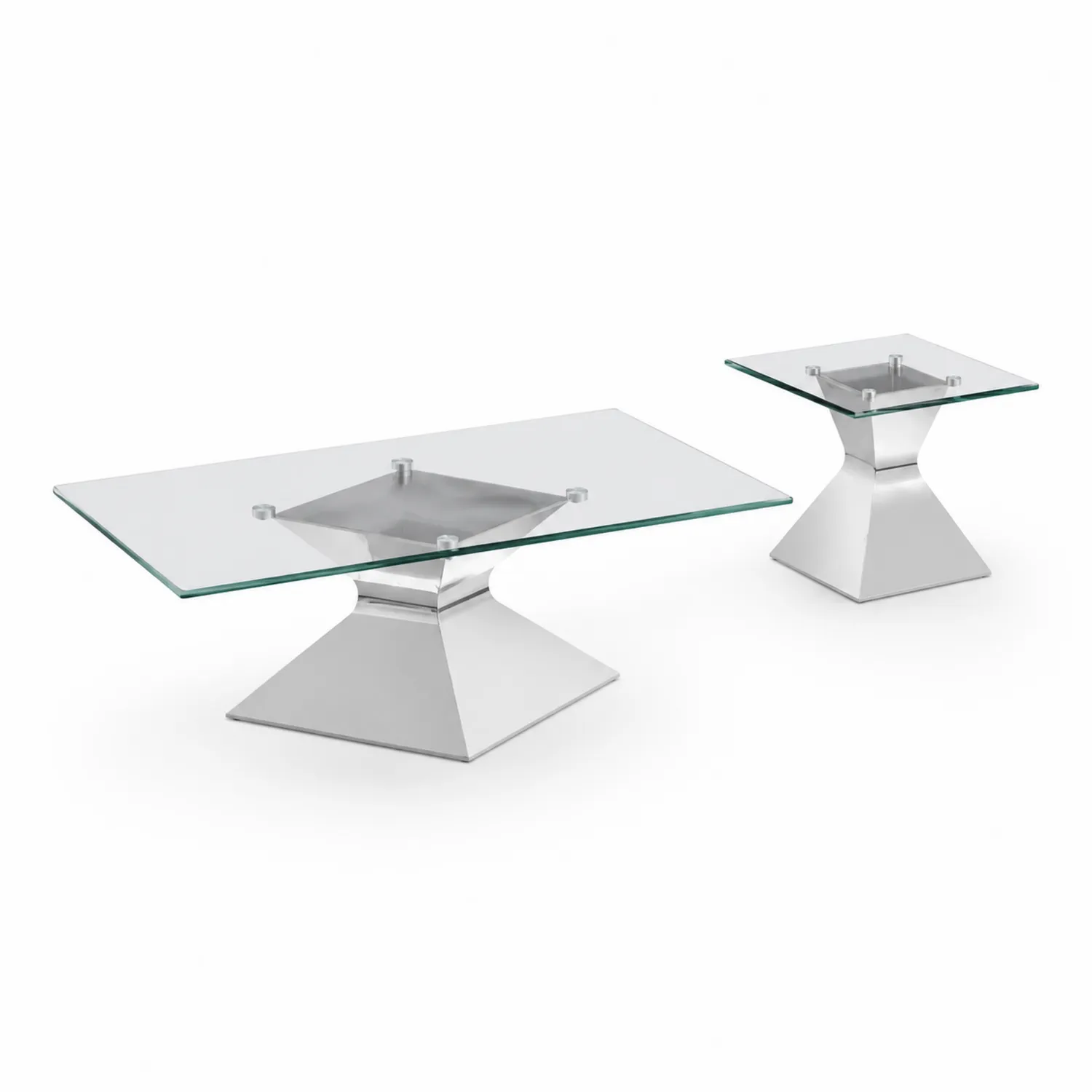 Tables Basses en Verre Trempé et Métal Argenté