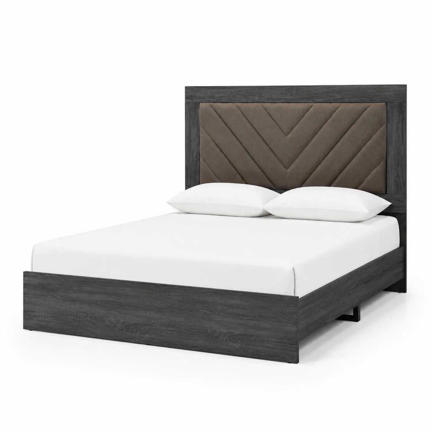 Lit double en bois avec tête rembourrée en microfibre 200x160 cm