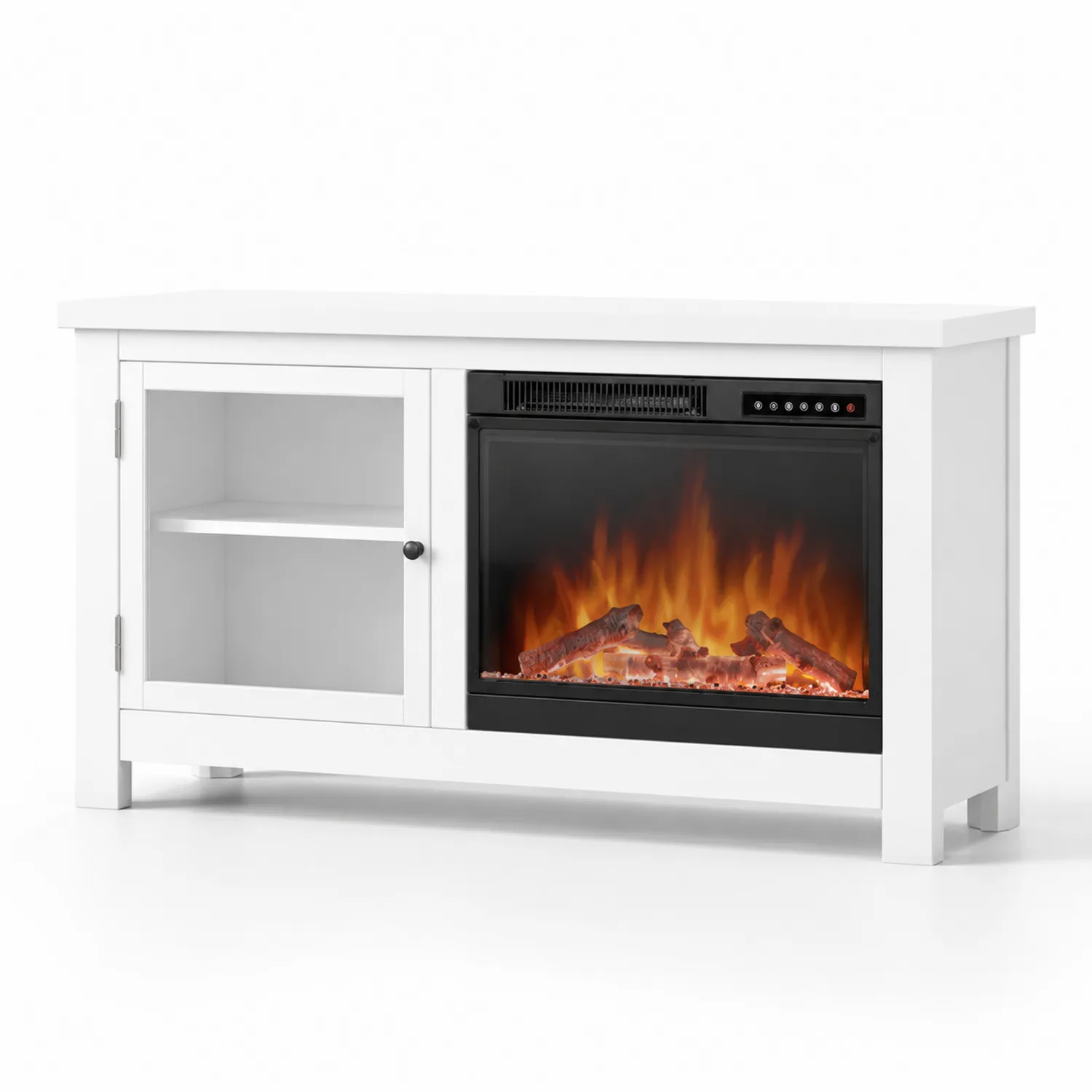 Meuble TV avec cheminée électrique en MDF et verre trempé Blanc 140 cm