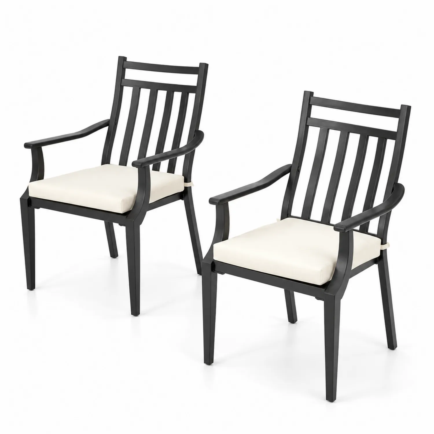 Ensemble de 2 chaises en aluminium avec coussins en noir et beige