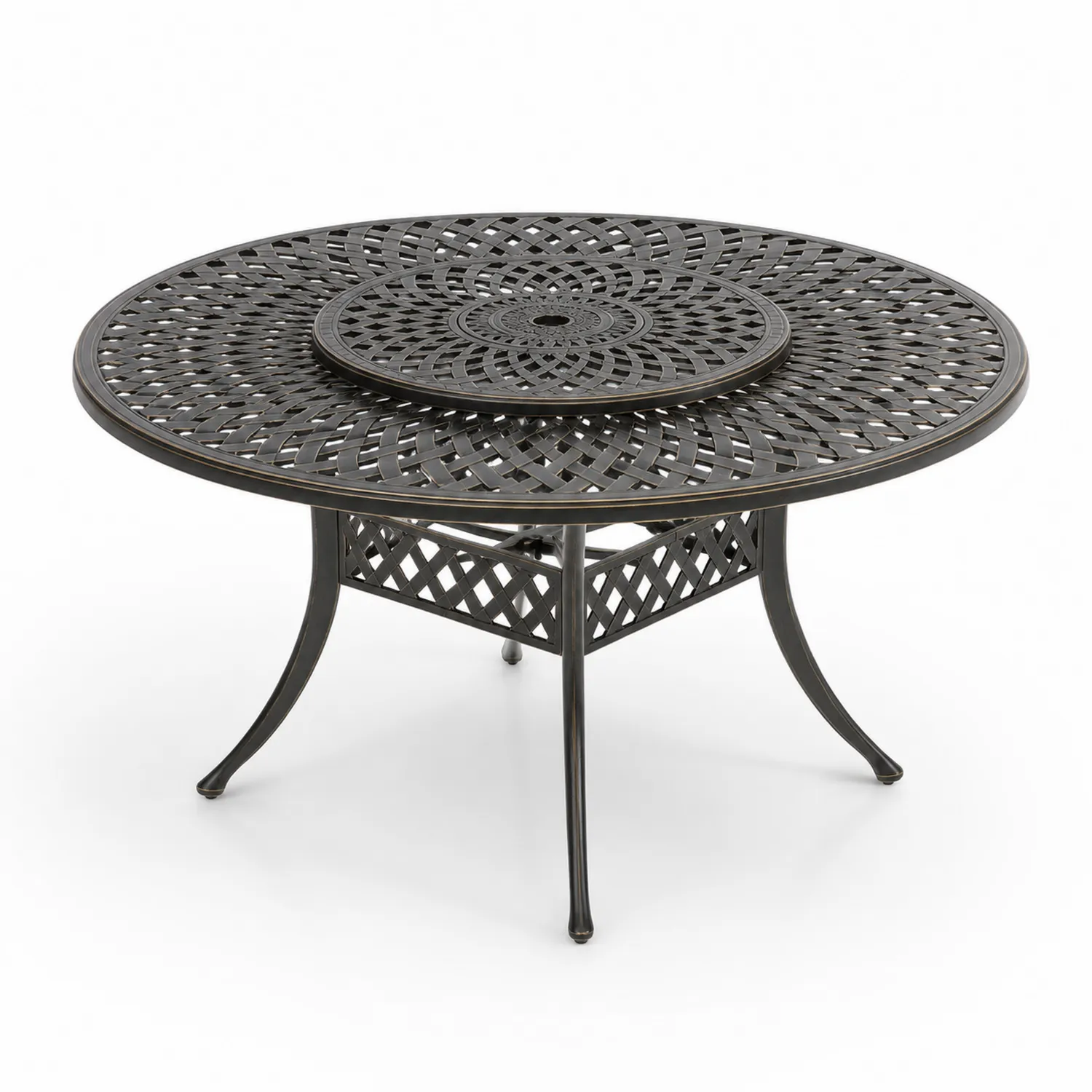 Table ronde en métal noir avec motif ajouré