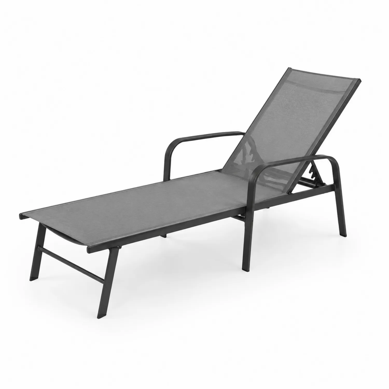 Chaise Longue Extérieure en Aluminium et Textile Gris