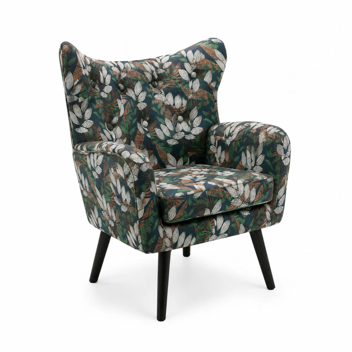 Fauteuil en Tissu Floral avec Pieds en Bois