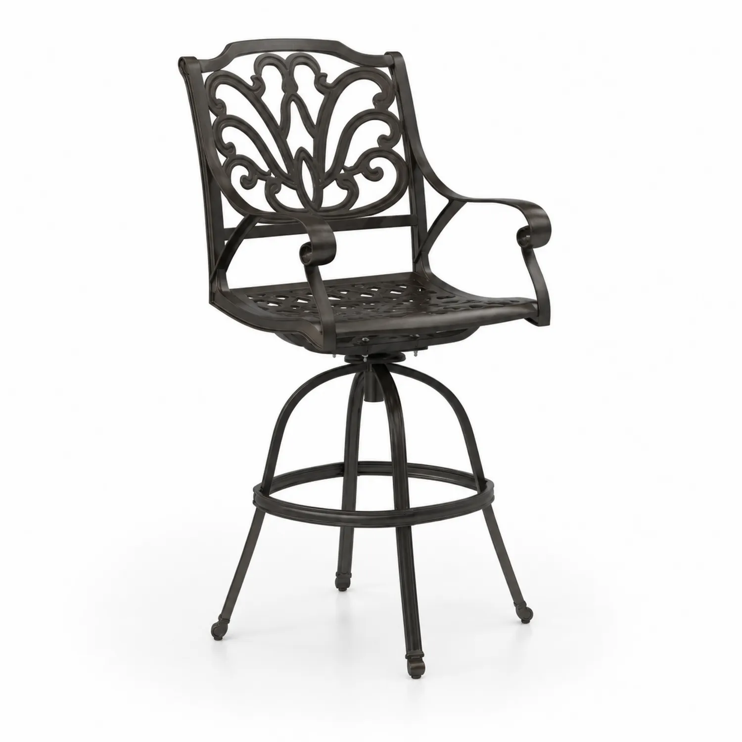 Tabouret pivotant en aluminium avec dossier et accoudoirs Bronze